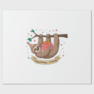 Cute Funny Sloth Happy Birthday Wrapping Paper