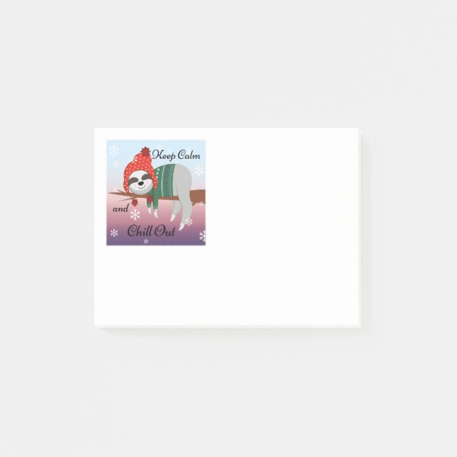 Cute Funny Sloth in Winter Hat & Scarf Motto Post-it Notes (Front)