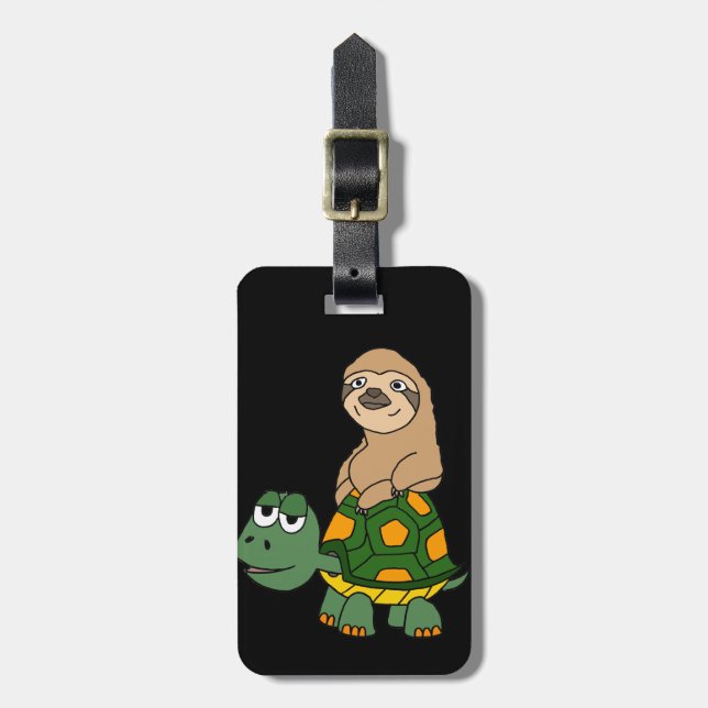 Cute Funny Sloth on Turtle Cartoon Luggage Tag (Front Vertical)