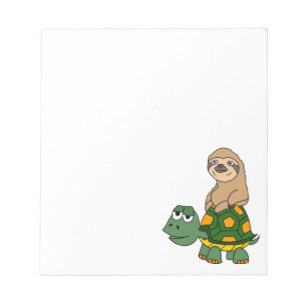Cute Funny Sloth on Turtle Cartoon Notepad