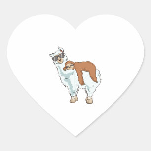 Cute  Funny Sloth Riding Llama   Heart Sticker
