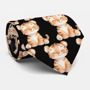 Cute Funny Smiling Tiger Black Neck Tie