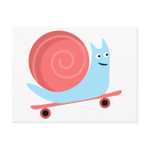Cute funny snail rides on skateboard