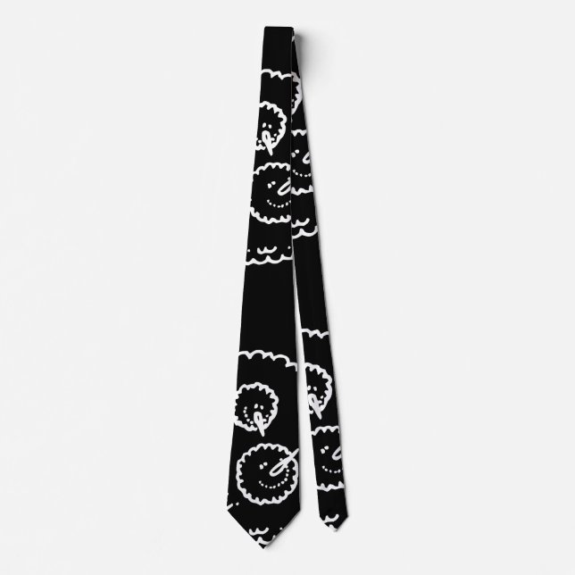 Cute Funny Snowball Faces Black White Tie (Front)