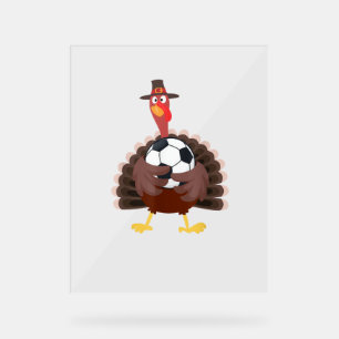 Cute Funny Soccer Thanksgiving Turkey Boys Acrylic Sign