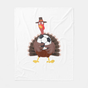 Cute Funny Soccer Thanksgiving Turkey Boys Fleece Blanket