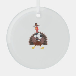 Cute Funny Soccer Thanksgiving Turkey Boys  Glass Ornament
