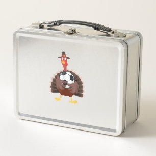 Cute Funny Soccer Thanksgiving Turkey Boys Metal Lunch Box