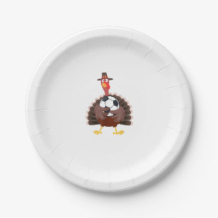 Cute Funny Soccer Thanksgiving Turkey Boys Paper Plate