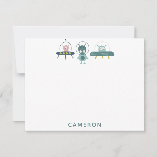 Cute Funny Space Alien Personalized Stationery Card (Front)