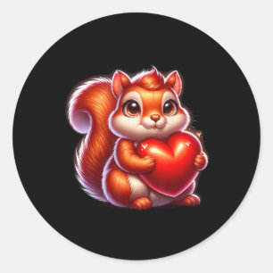 Cute Funny Squirrel Hugging Heart Valentines Day Classic Round Sticker
