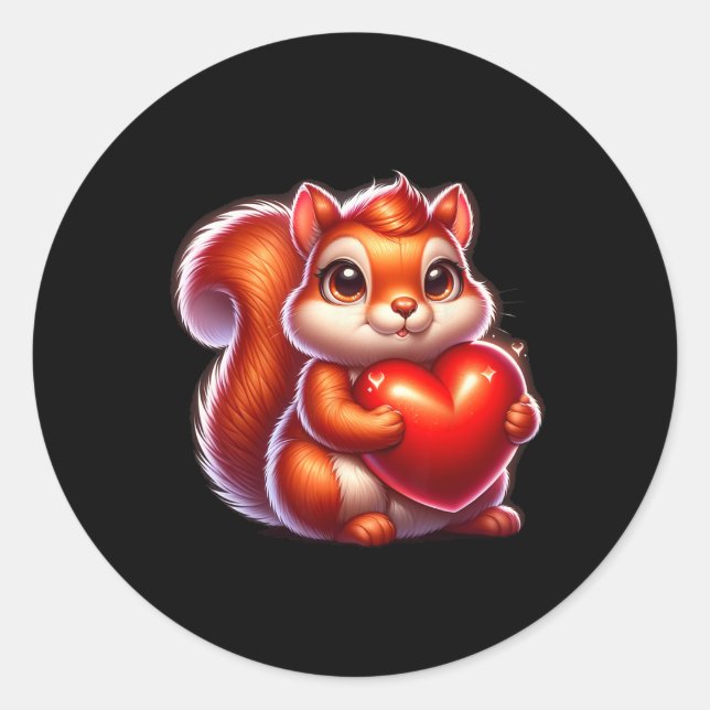 Cute Funny Squirrel Hugging Heart Valentines Day  Classic Round Sticker (Front)