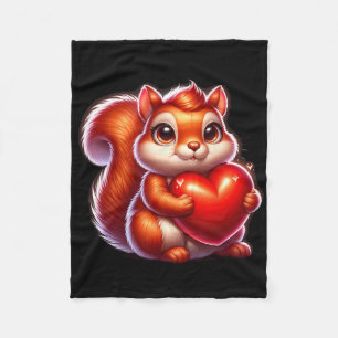 Cute Funny Squirrel Hugging Heart Valentines Day Fleece Blanket