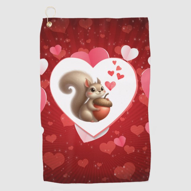 Cute funny squirrel Valentine's Day Golf Towel (Front)