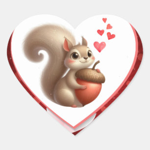 Cute funny squirrel Valentine's Day Heart Sticker
