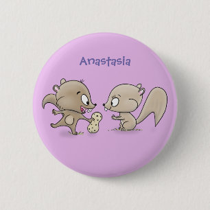 Cute funny squirrels cartoon illustration 2 inch round button