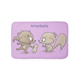 Cute funny squirrels cartoon illustration bath mat