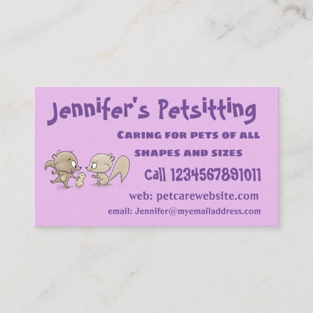 Cute funny squirrels cartoon illustration business card (Front)