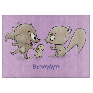 Cute funny squirrels cartoon illustration cutting board