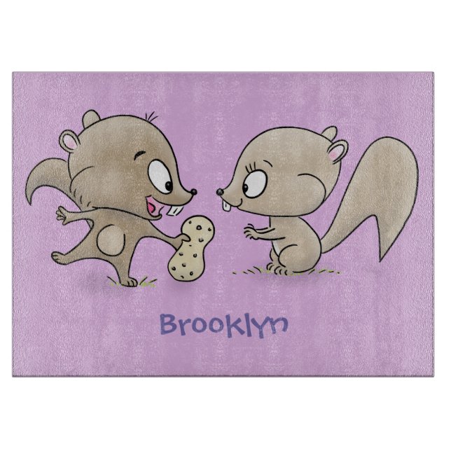 Cute funny squirrels cartoon illustration cutting board (Front)