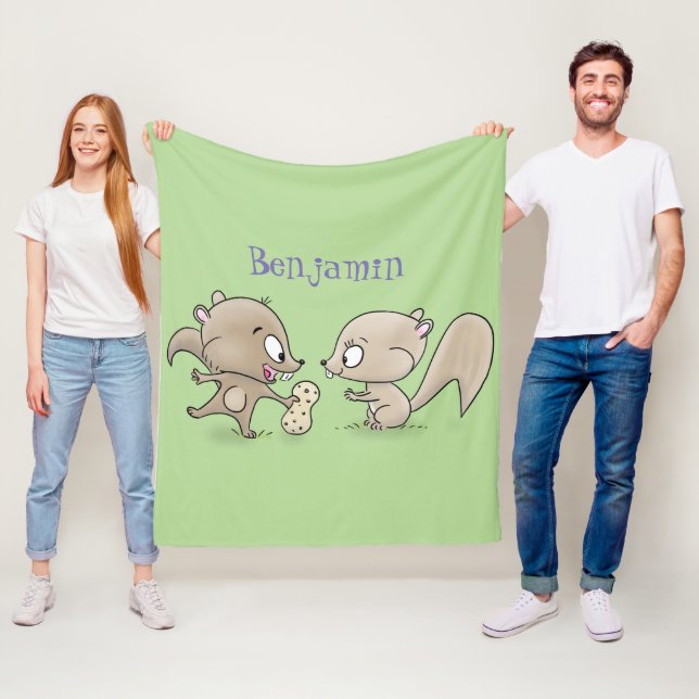 Cute funny squirrels cartoon illustration fleece blanket (In Situ)
