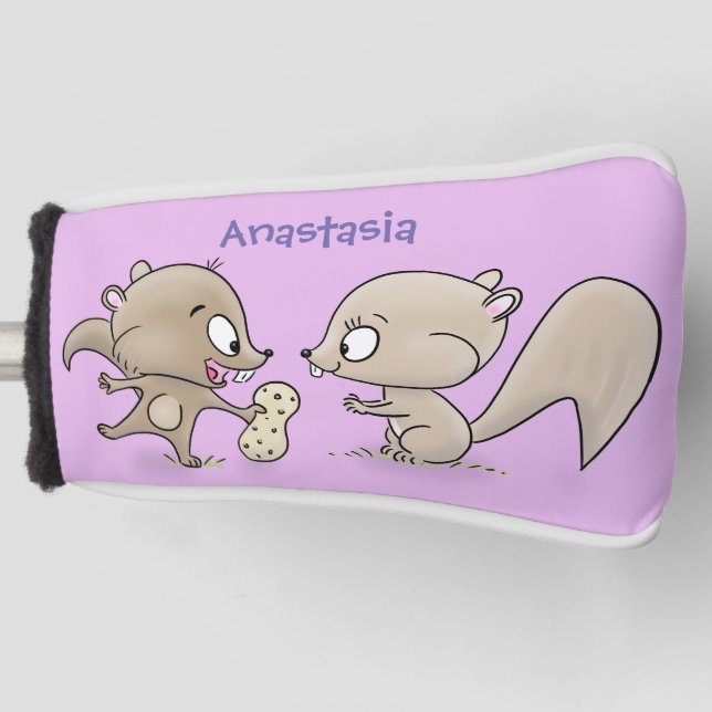 Cute funny squirrels cartoon illustration golf head cover (Front)