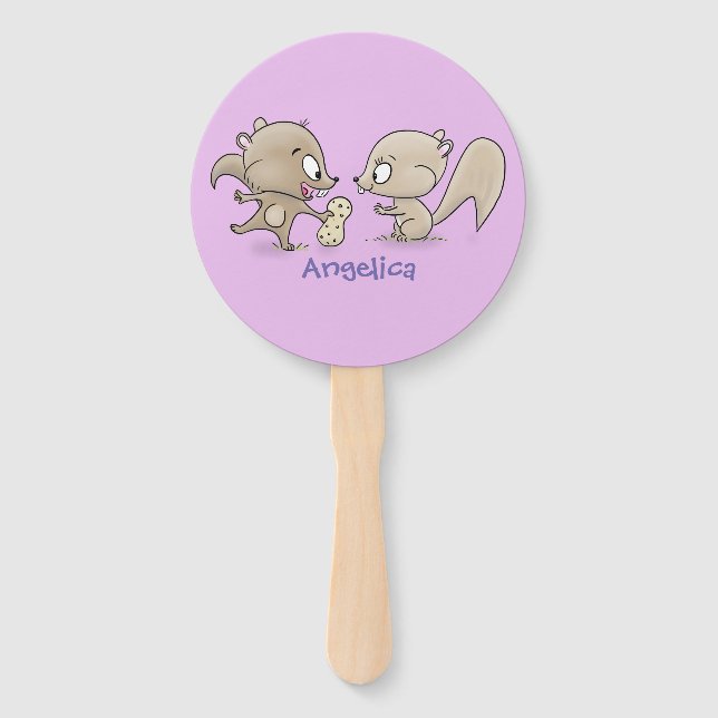 Cute funny squirrels cartoon illustration hand fan (Front)