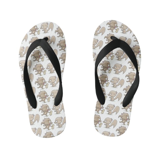 Cute funny squirrels cartoon illustration kid's flip flops (Footbed)