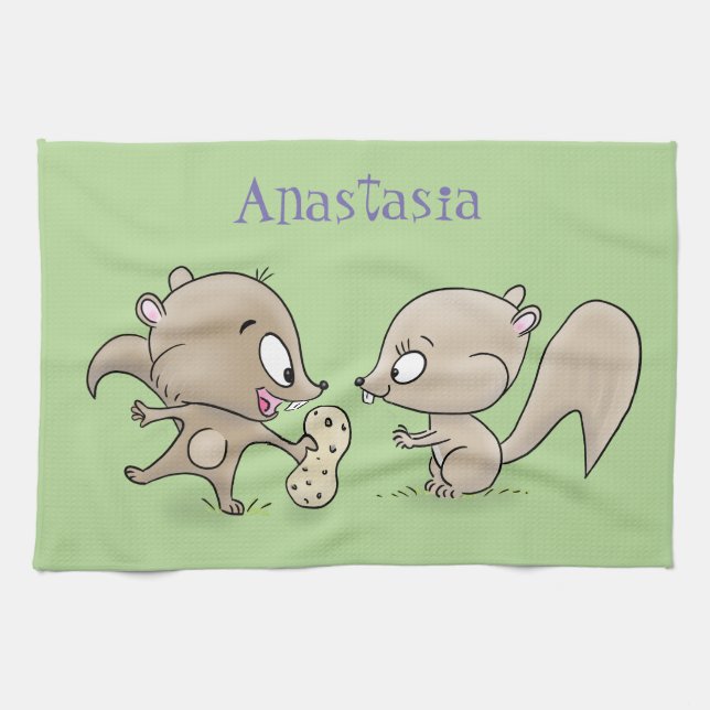 Cute funny squirrels cartoon illustration kitchen towel (Horizontal)