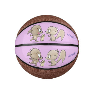 Cute funny squirrels cartoon illustration mini basketball