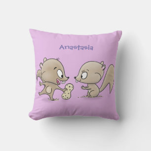 Cute funny squirrels cartoon illustration throw pillow