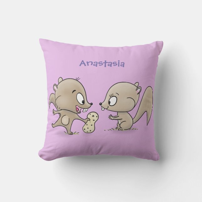 Cute funny squirrels cartoon illustration throw pillow (Front)