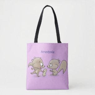 Cute funny squirrels cartoon illustration tote bag