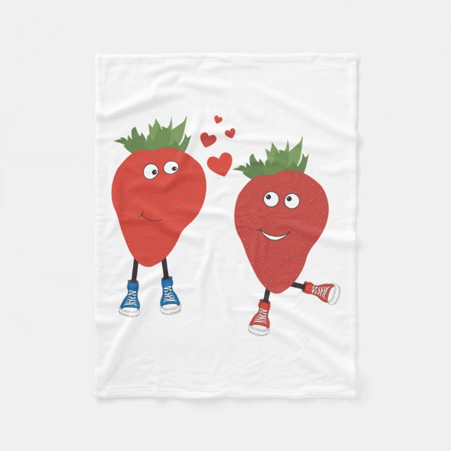 Cute Funny Strawberries In Love Fleece Blanket (Front)