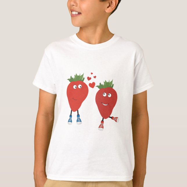 Cute Funny Strawberries In Love T-Shirt (Front)