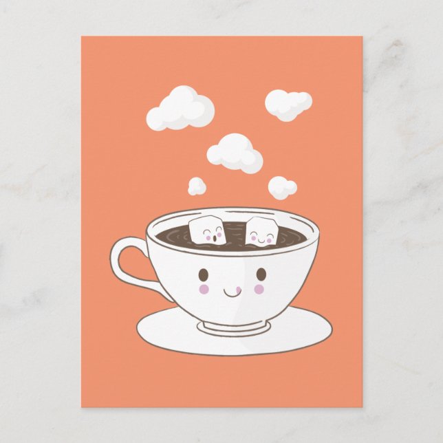 Cute funny sugar cubes bathing in coffee cup postcard (Front)