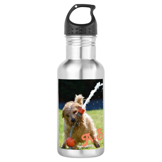 Cute Funny Summer Dog With Hose Personalized 532 Ml Water Bottle (Front)