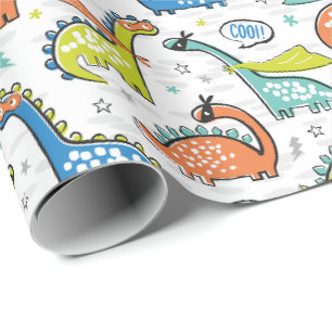 Cute funny superhero dinosaurs wrapping paper