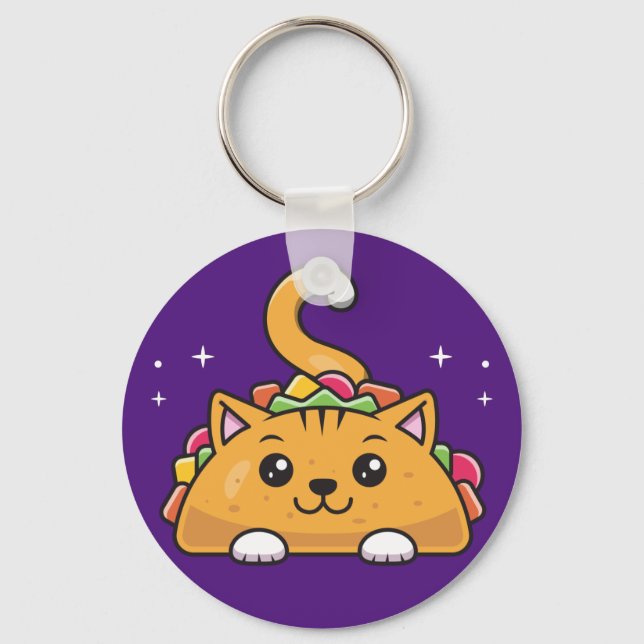 Cute Funny Taco cat rainbow Keychain (Front)