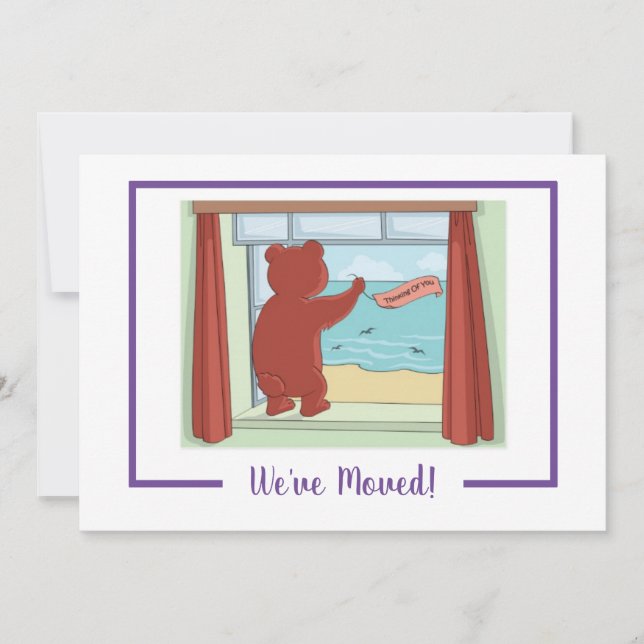Cute Funny Teddy Bear Beach We've Moved Visit Announcement (Front)