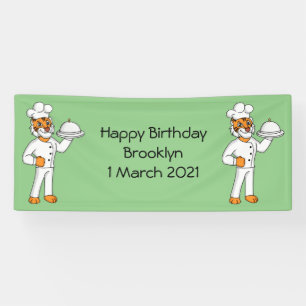 Cute funny tiger chef cartoon illustration  banner