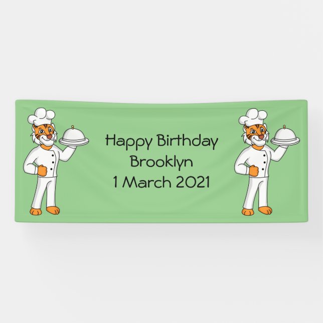 Cute funny tiger chef cartoon illustration  banner (Horizontal)