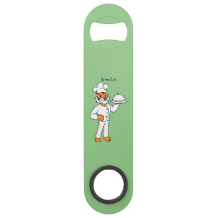 Cute funny tiger chef cartoon illustration bar key