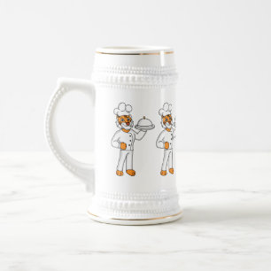 Cute funny tiger chef cartoon illustration beer stein