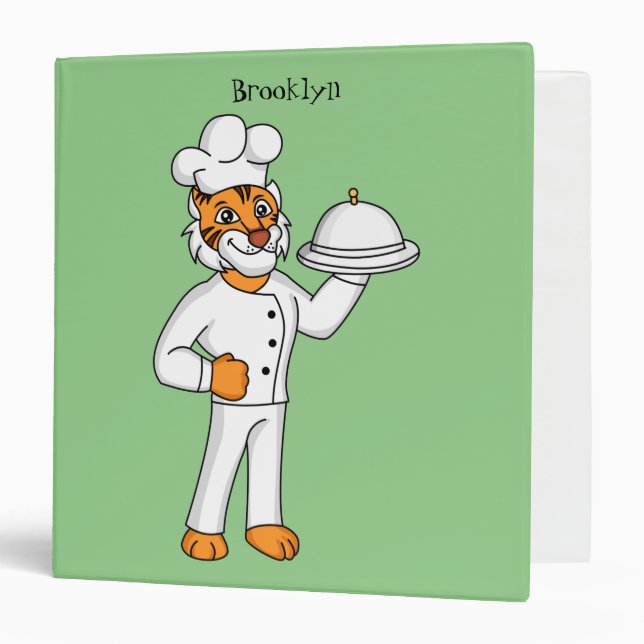 Cute funny tiger chef cartoon illustration binder (Front/Inside)