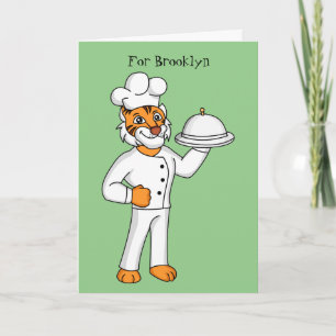 Cute funny tiger chef cartoon illustration card