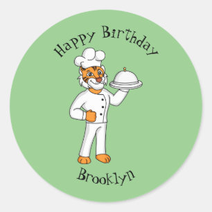 Cute funny tiger chef cartoon illustration  classic round sticker