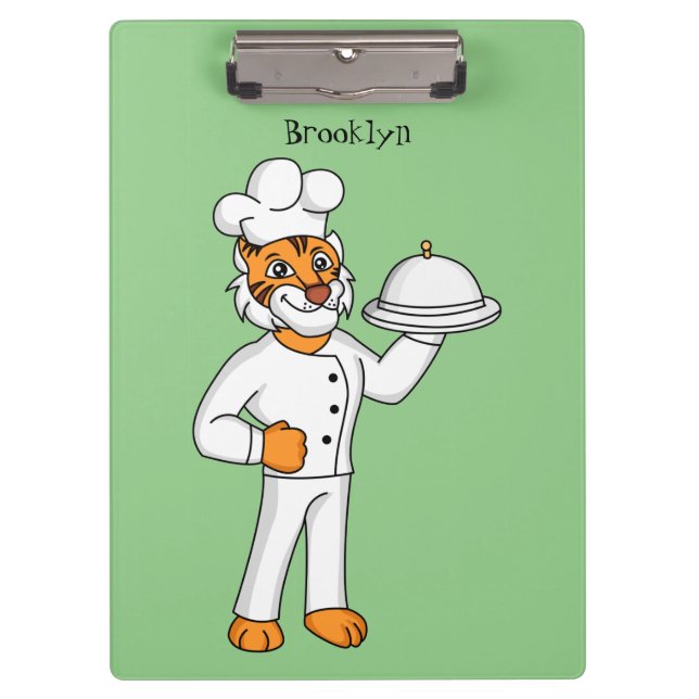 Cute funny tiger chef cartoon illustration clipboard (Front)