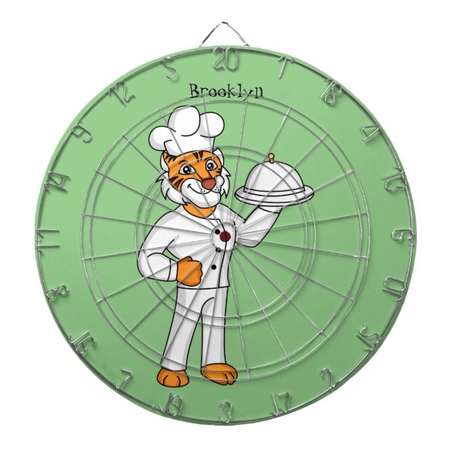 Cute funny tiger chef cartoon illustration dartboard (Front)