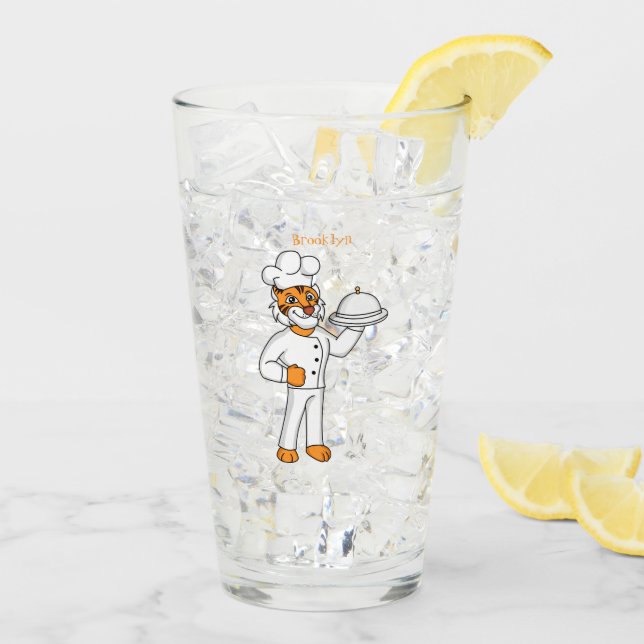 Cute funny tiger chef cartoon illustration glass (Back Ice)